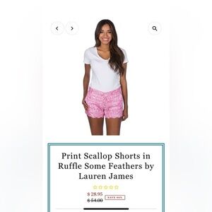 Lauren James Print Scallop Shorts in Ruffle some feathers. small